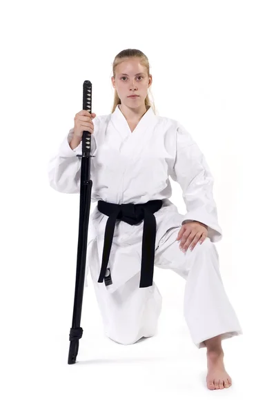 Female Third Degree Black Belt with Kata — Stock Photo, Image