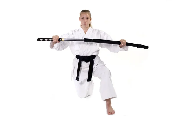 Female Third Degree Black Belt with Kata — Stock Photo, Image
