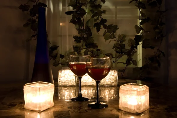 Stock image Late night wine by candlelight for two.