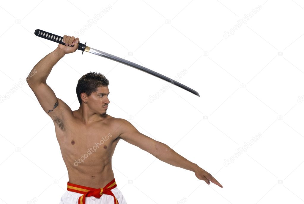 Male Red Belt with Katana.