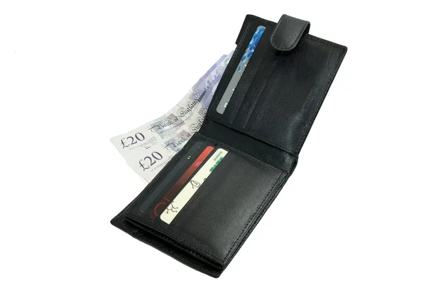 Wallet with money and cards — Stock Photo, Image
