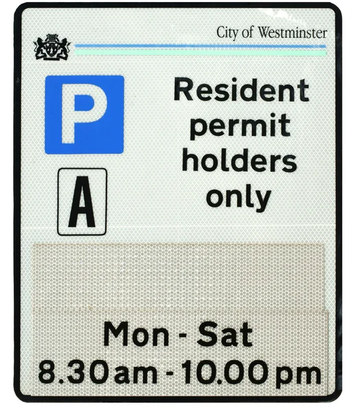 Bosatt parkering tillstånd tecken — Stockfoto
