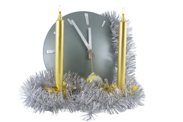 Clock with christmas decoration — Stock Photo, Image