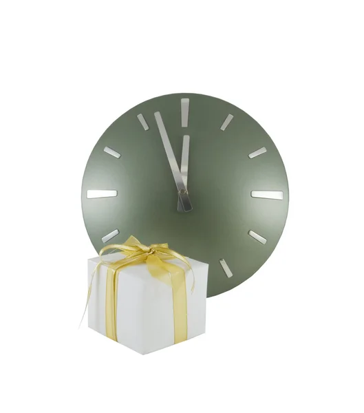 Clock with gift box — Stock Photo, Image