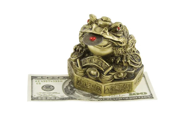 Жаба сидит на долларе — стоковое фото