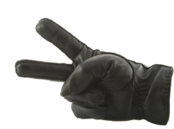 Leather glove showing victory — Stock Photo, Image
