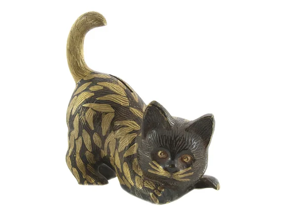 Brązowa statuetka zabawy kota — Zdjęcie stockowe