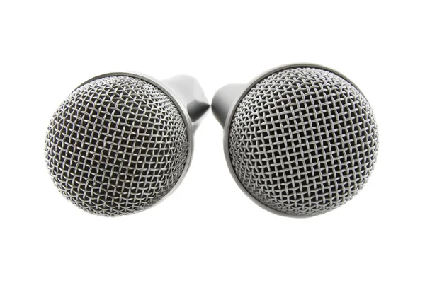 Iki gümüş mikrofon — Stok fotoğraf