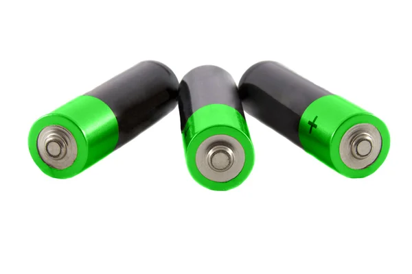 Three green batteries — Stock Photo, Image
