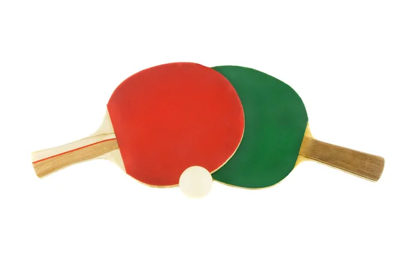 Dwie rakiety tenis stołowy i piłka — Zdjęcie stockowe