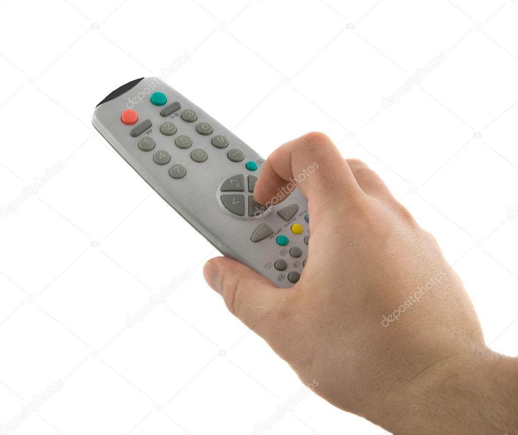 Hand holding remote control