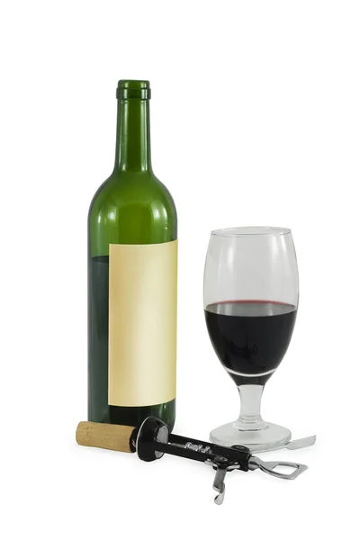 stock image Bottle with wine, glass and cork