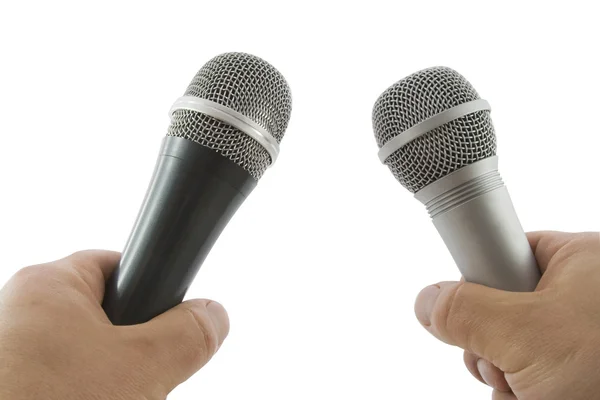 Ruce s bezdrátovým mikrofonem — Stock fotografie