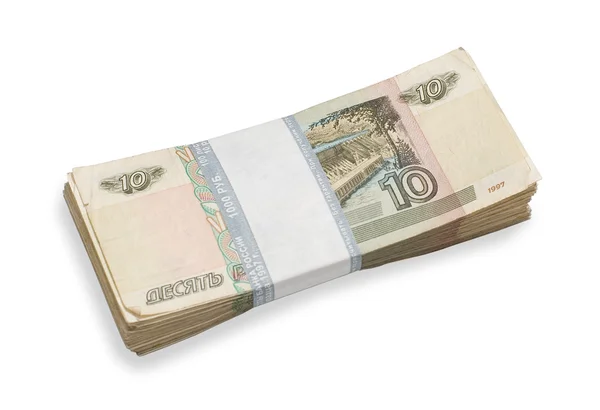 Gyűrött tíz rubel bankjegyek Pack — Stock Fotó