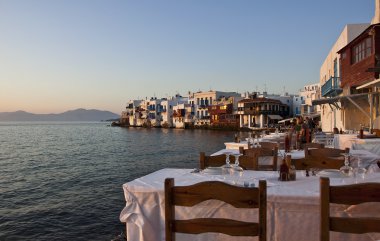 Restaurant by the sea at Mykonos clipart