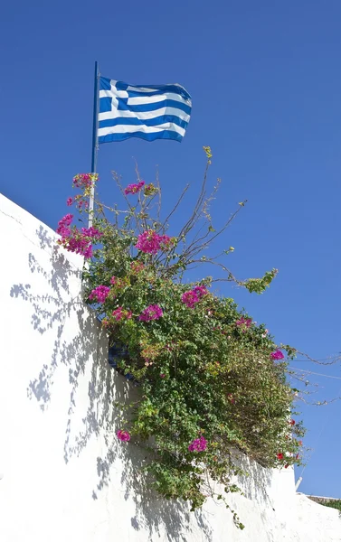Wit-blauwe vlag, witte gebouwen — Stockfoto