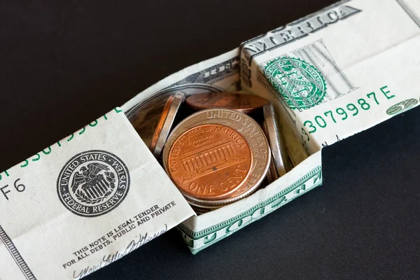 US dollar and coins — Stock Photo, Image