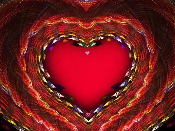 Zářivě červená fraktál se srdcem — Stock fotografie