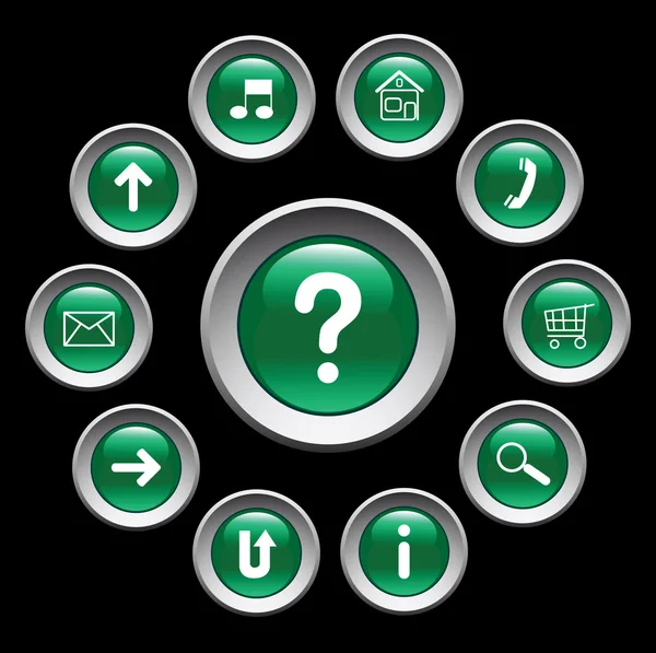 Błyszczący zielony przycisków z symbolami. — Wektor stockowy