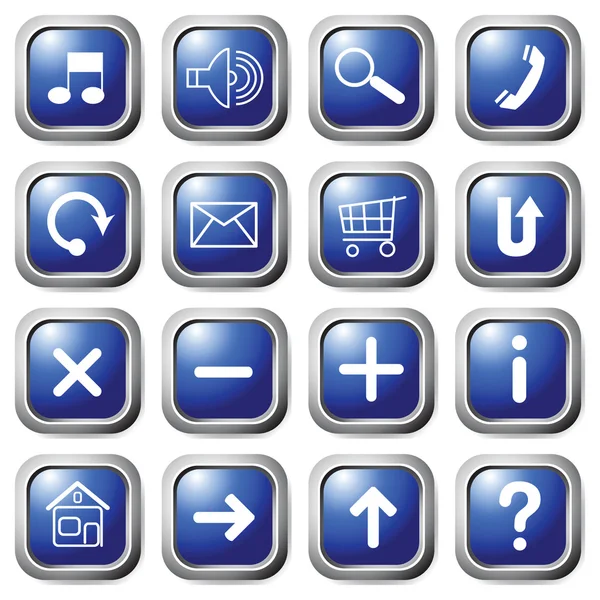 Bottoni quadrati blu con simboli . — Vettoriale Stock
