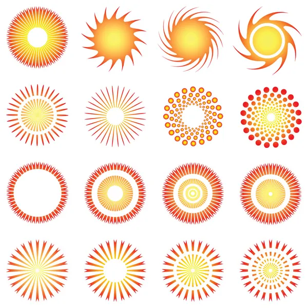 Gestaltungselemente gesetzt. abstrakte Sonnensymbole. — Stockvektor