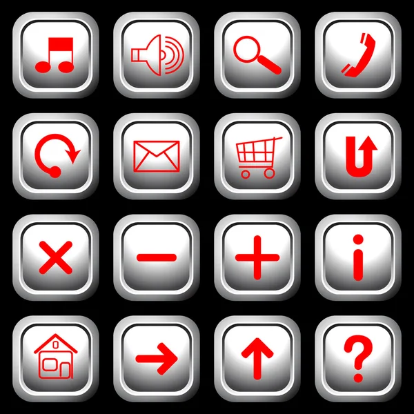 Botones cuadrados blancos con símbolos rojos . — Archivo Imágenes Vectoriales