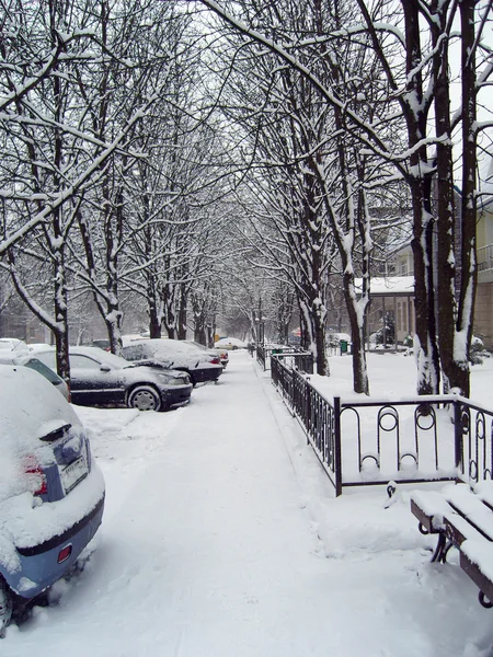 stock image Urban scene after snowfall.