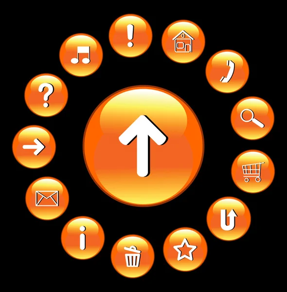 Botões brilhantes com símbolos. Conjunto . — Vetor de Stock