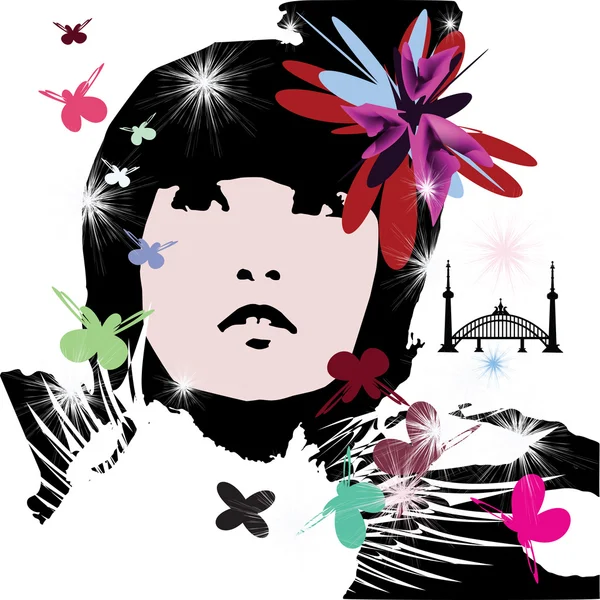 Girl with flower and snowflakes Vector Graphics