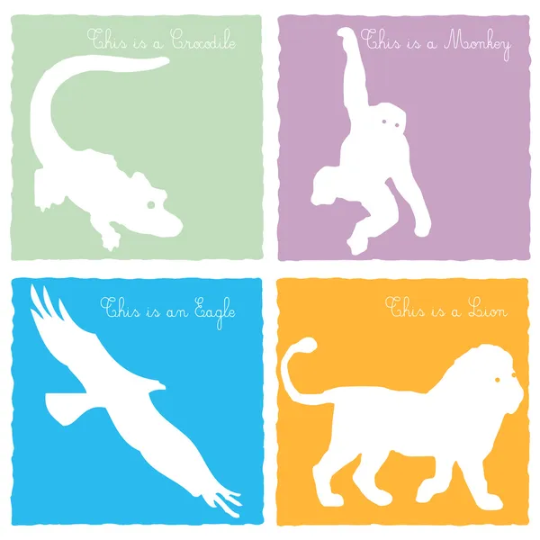 4 野生动物在彩色背景上 — 图库矢量图片