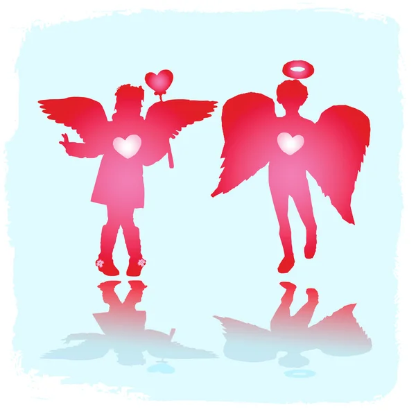Tarjeta con ángeles pareja — Vector de stock