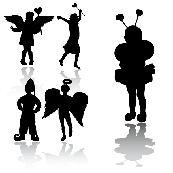 Children silhouettes in costumes — Stock Vector
