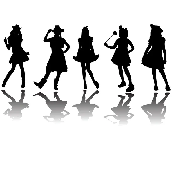 Kostüm giymiş güzel kızlar silhouettes — Stok Vektör