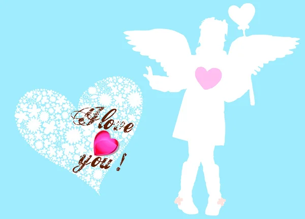 Carte de Saint-Valentin avec fille et ailes — Image vectorielle