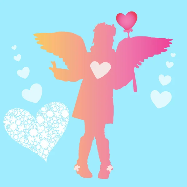Valentine Mädchen mit Flügeln und Herzen — Stockvektor