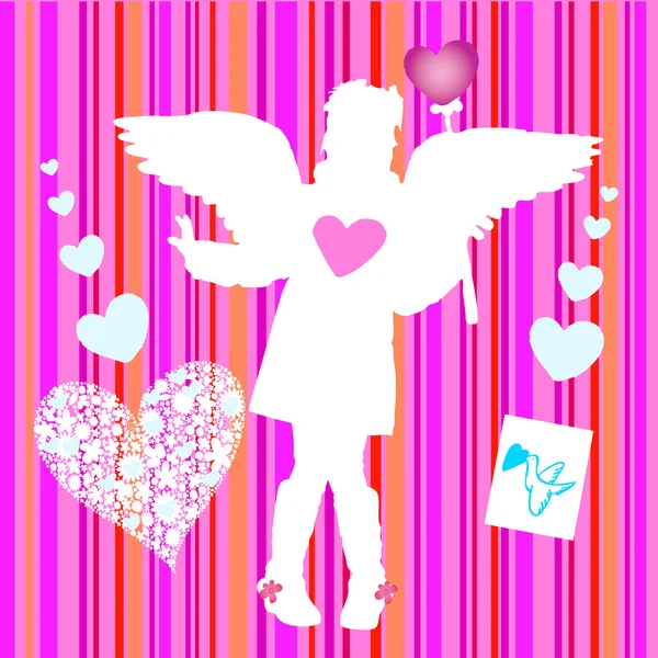 Valentijn meisje maken vleugels harten vogel — Stockvector