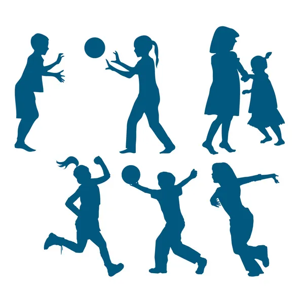 Happy kids silhouettes playing Royalty Free Stock Vectors