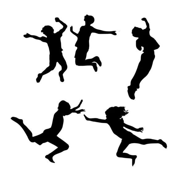 Kids silhouettes jumping high — Stock Vector