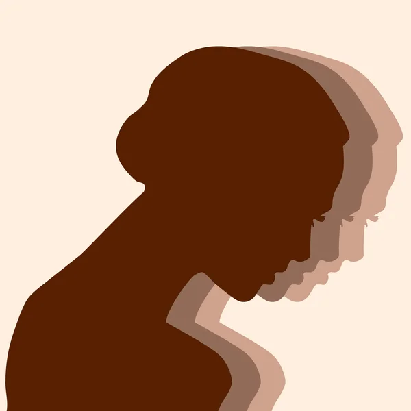 3 profiles of a woman silhouette — Stock Vector