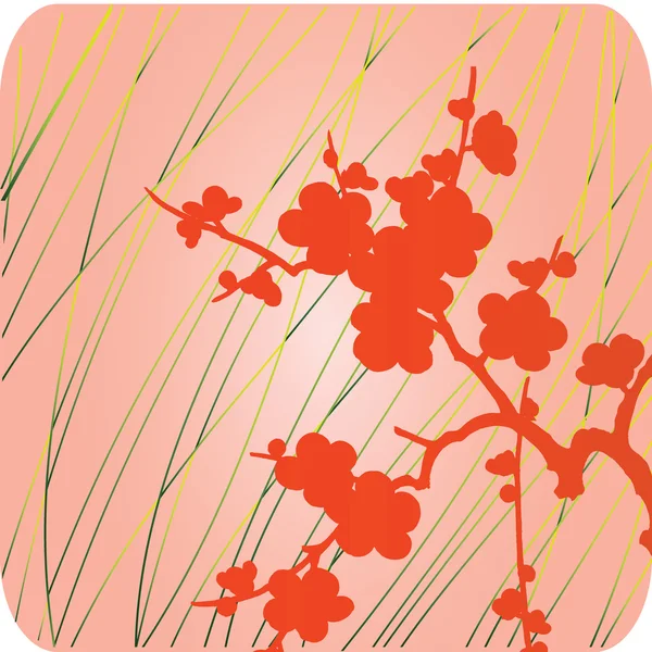 Červené květy na růžové a zelené pozadí — Stockový vektor