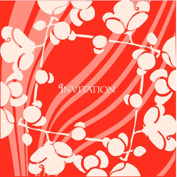 Carte d'invitation de printemps sur rouge — Image vectorielle