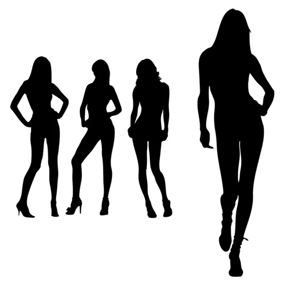 Lindas mulheres de pernas longas silhuetas — Vetor de Stock
