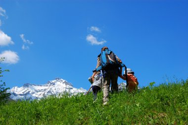 Family trekking clipart