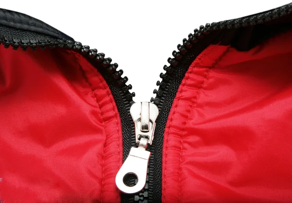 Metal zipper from red coat — Stock Photo, Image