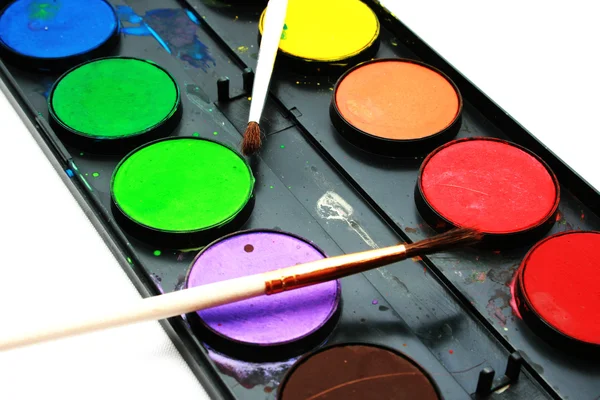 Water-colors,paintbrush on white backgro — Stock Photo, Image