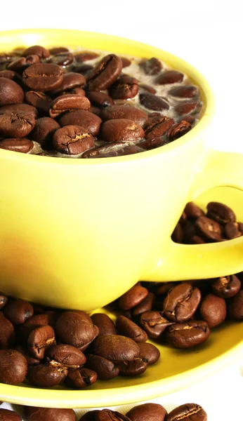 Kakao fasoli i kubek z kawą — Zdjęcie stockowe