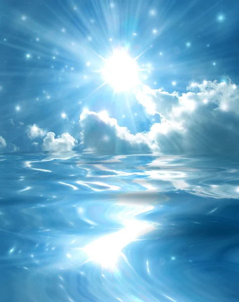 Блестящая звезда над голубым озером — стоковое фото