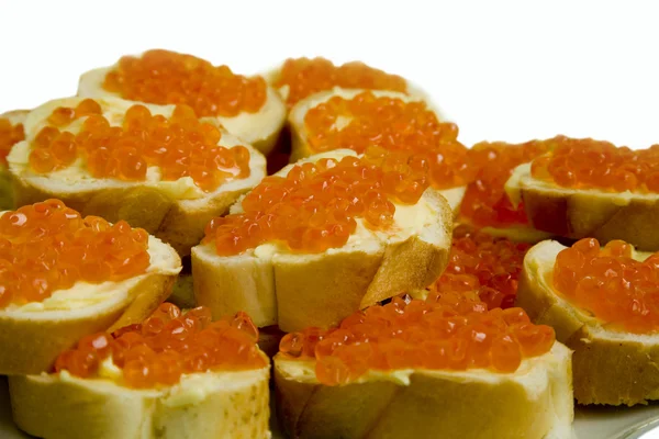 Sandwiches with red caviar — Stock Photo, Image
