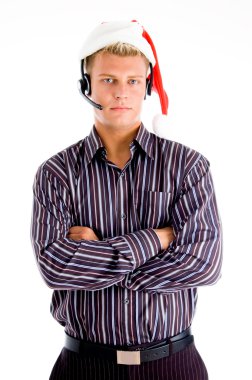 Young man wearing santa hat clipart