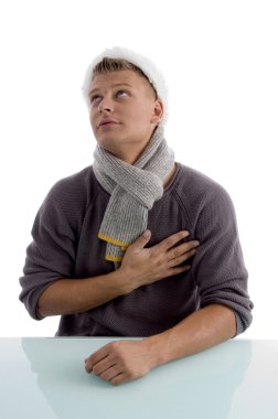 Young man with hand on his chest clipart